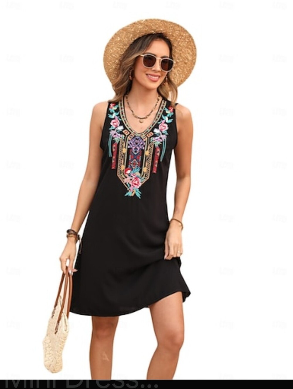 Cable & GUAG Dress Rbow Beaded Neck Embrodiery. Plus Size 3X Black Multi Color